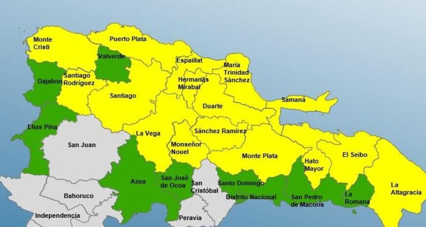 Alerta amarilla para 16 provincias y verde para 12; vaguada y onda tropical inciden en el país