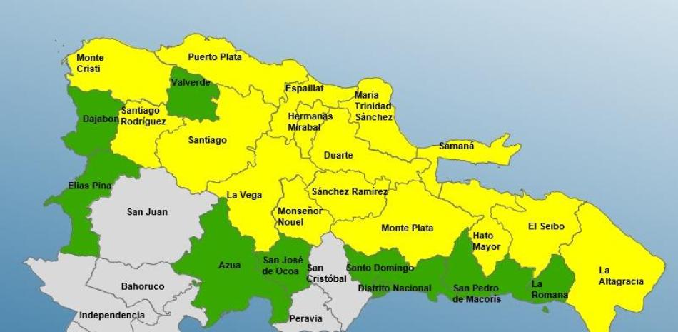 Alerta amarilla para 16 provincias y verde para 12; vaguada y onda tropical inciden en el país